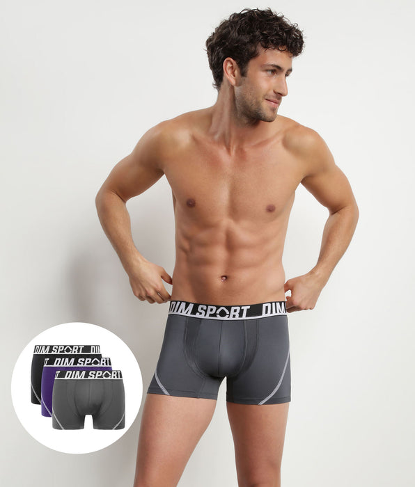 DIM 3er-Pack Boxershorts aus Mikrofaser grau/violett/schwarz  - DIM Sport