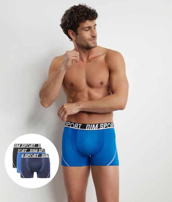 DIM 3er-Pack Boxershorts aus Mikrofaser schwarz/blau/cyanblau  - DIM Sport