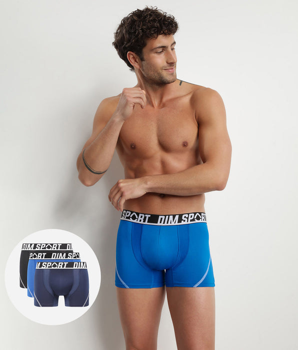 DIM 3er-Pack Boxershorts aus Mikrofaser schwarz/blau/cyanblau  - DIM Sport