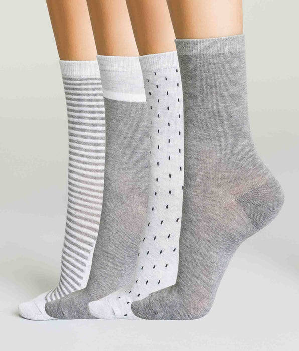 DIM 4er-Pack graue Damensocken mit Streifen und Punkten - EcoDIM Style