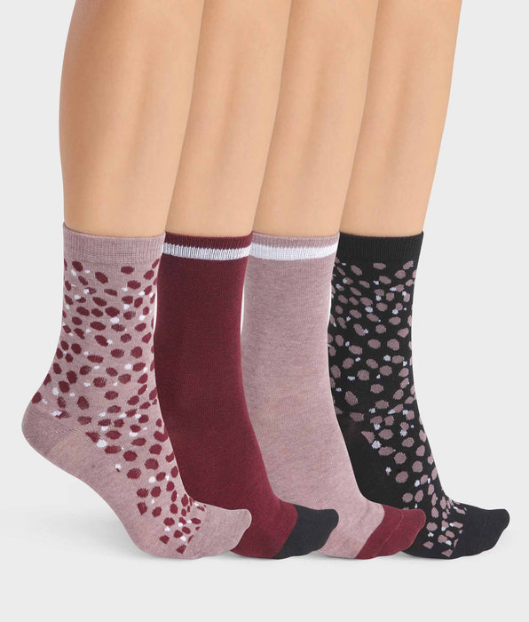 DIM 4er-Pack Damensocken altrosa/schwarz mit Tupfen-Muster - EcoDIM Style