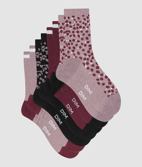 DIM 4er-Pack Damensocken altrosa/schwarz mit Tupfen-Muster - EcoDIM Style