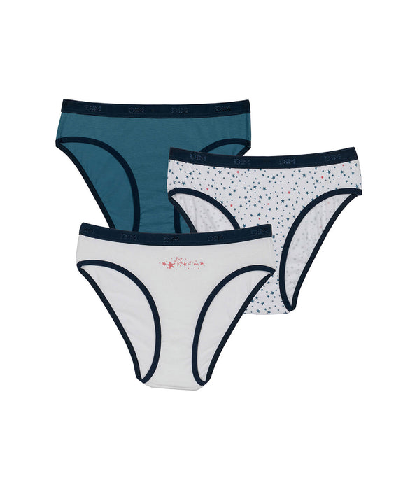 DIM 3er-Pack blau/weiße Mädchenslips mit Sternen-Print - Pockets