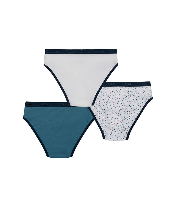 DIM 3er-Pack blau/weiße Mädchenslips mit Sternen-Print - Pockets