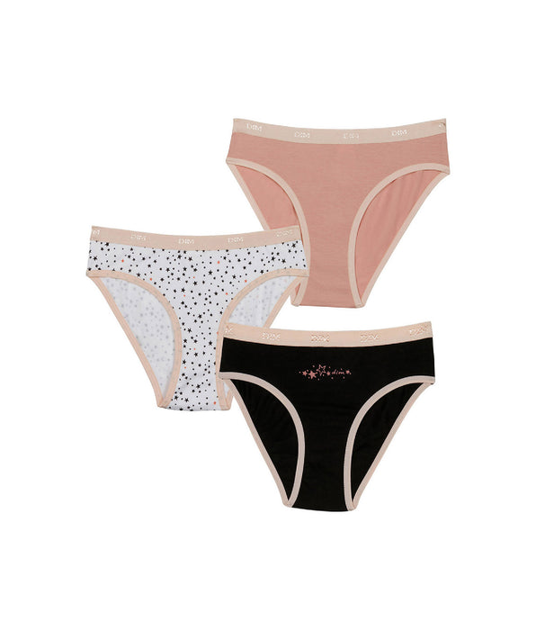 DIM 3er-Pack rosa/schwarze Mädchenslips mit Sternen-Print - Pockets