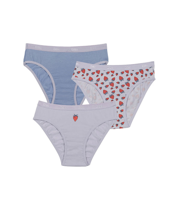 DIM 3er-Pack fliederfarbene Mädchenslips mit Erdbeerprint - Pockets