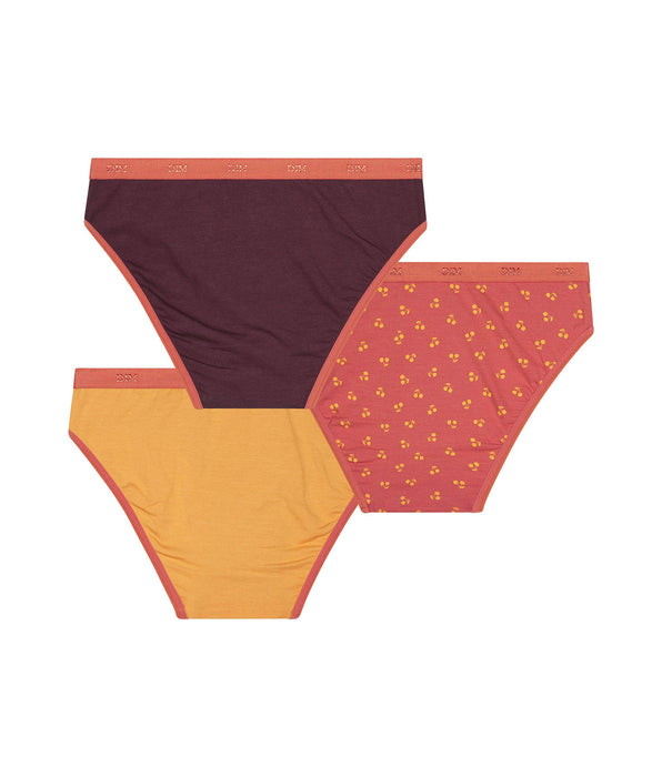 DIM 3er-Pack Mädchenslips schokobraun/orange mit Kirsch-Motiv - Pockets