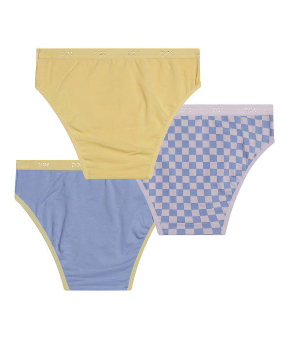 DIM 3er-Pack gelbe Mädchenslips aus Baumwolle mit Stretch-Anteil und Schachbrettmuster – Pockets