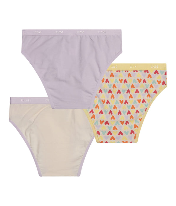 DIM 3er-Pack gelbe Mädchenslips aus Stretch-Baumwolle mit Herzmuster – Pockets