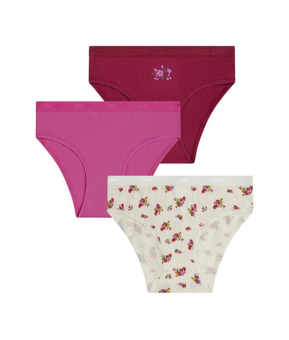 DIM 3er-Pack Mädchen-Slips aus Stretch-Baumwolle Liberty Violet Les Pockets