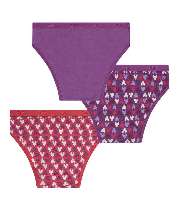 DIM 3er-Pack Mädchenhöschen aus Stretch-Baumwolle in Violett und Rot mit Herzen von Les Pockets