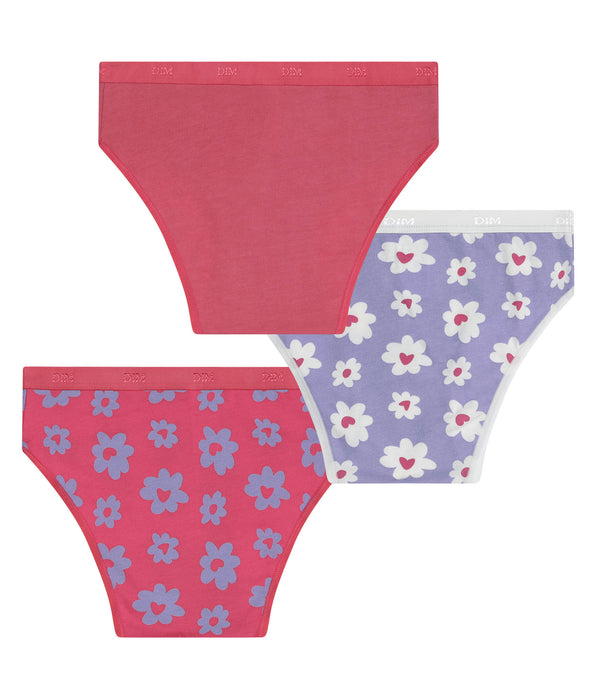 DIM 3er-Pack Stretch-Baumwollhöschen für Mädchen in Violett und Rosa mit Blumenmuster von Les Pockets