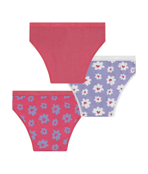 DIM 3er-Pack Stretch-Baumwollhöschen für Mädchen in Violett und Rosa mit Blumenmuster von Les Pockets