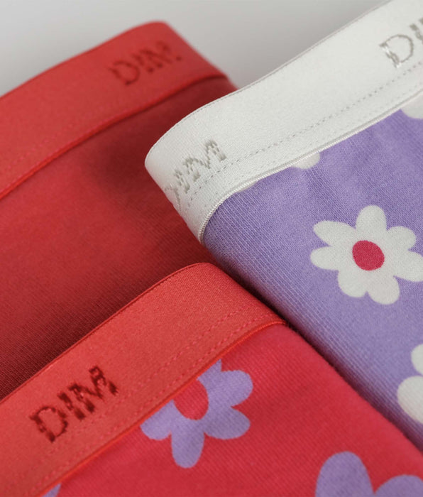 DIM 3er-Pack Stretch-Baumwollhöschen für Mädchen in Violett und Rosa mit Blumenmuster von Les Pockets