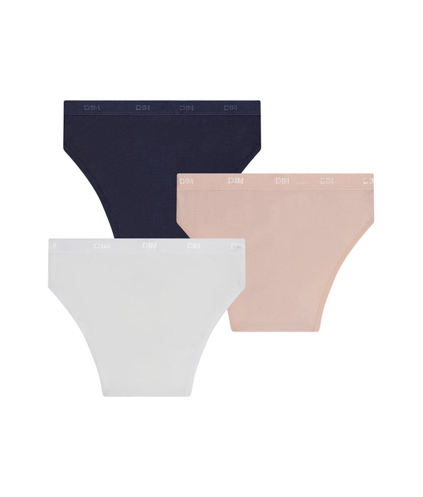 DIM 3er-Pack Slips für Mädchen aus Stretch-Baumwolle in Rosa, Blau und Weiß Les Pockets