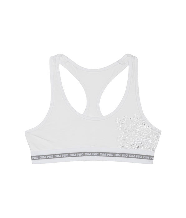 DIM Weißer Mädchen-Sport-BH aus Stretch-Baumwolle mit Metallic-Print - DIM Sport