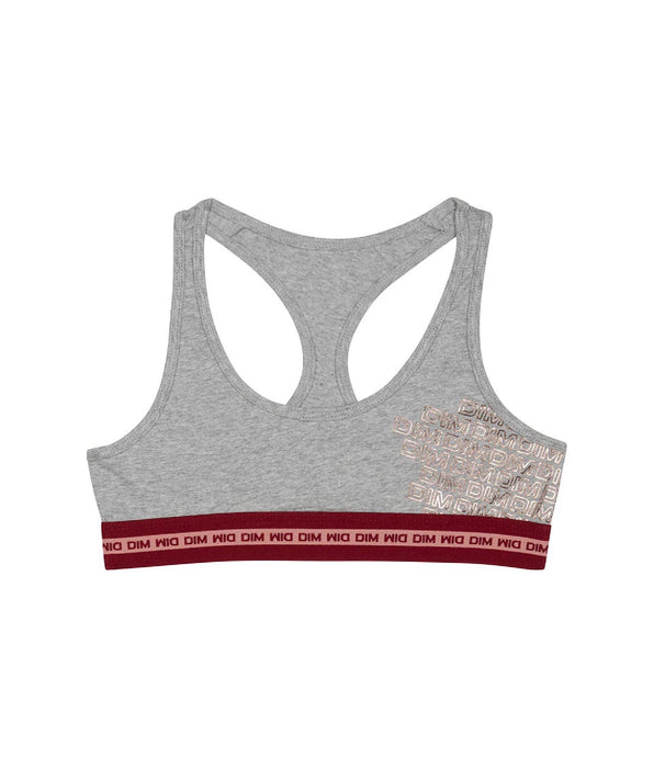 DIM Grau melierter Mädchen-Sport-BH aus Stretch-Baumwolle mit Metallic-Print - DIM Sport