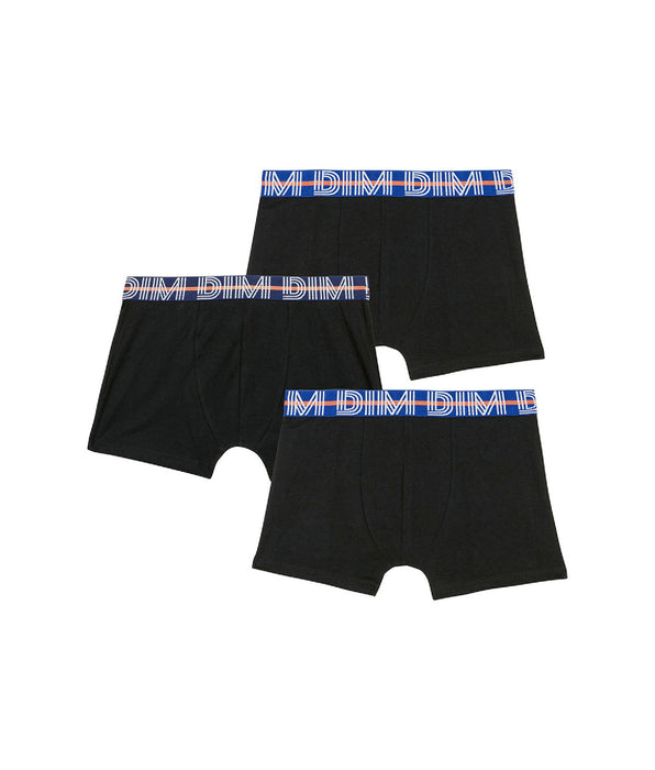 DIM 3er-Pack schwarze Jungen-Boxershorts aus Stretch-Baumwolle mit Kontrastbund - EcoDIM