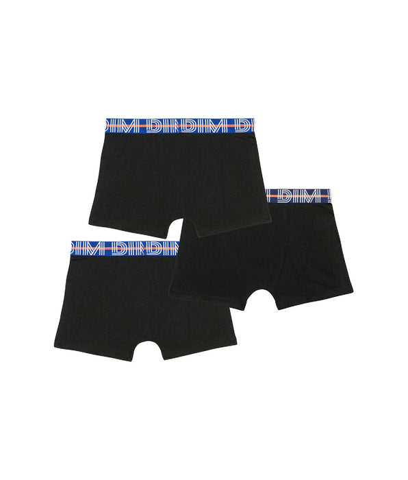 DIM 3er-Pack schwarze Jungen-Boxershorts aus Stretch-Baumwolle mit Kontrastbund - EcoDIM