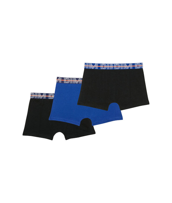 DIM 3er-Pack schwarze/blaue Jungen-Boxershorts aus Stretch-Baumwolle mit Kontrastbund - EcoDIM