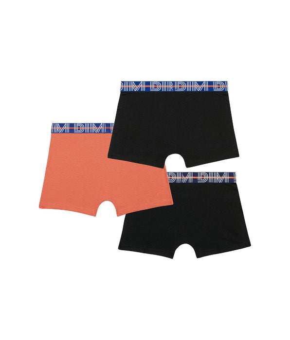 DIM 3er-Pack schwarze/orange Jungen-Boxershorts aus Stretch-Baumwolle mit Kontrastbund - EcoDIM