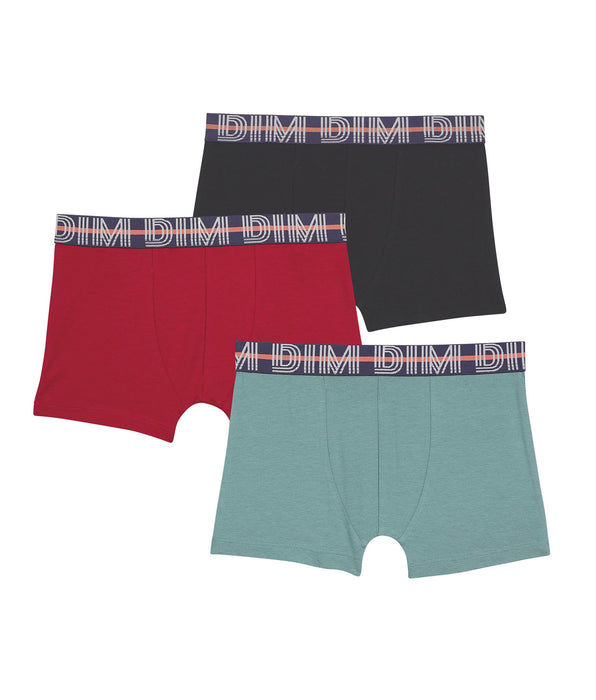 DIM Set mit 3 Boxershorts aus Baumwollstretch Rouge Bleu Vert EcoDim Classic