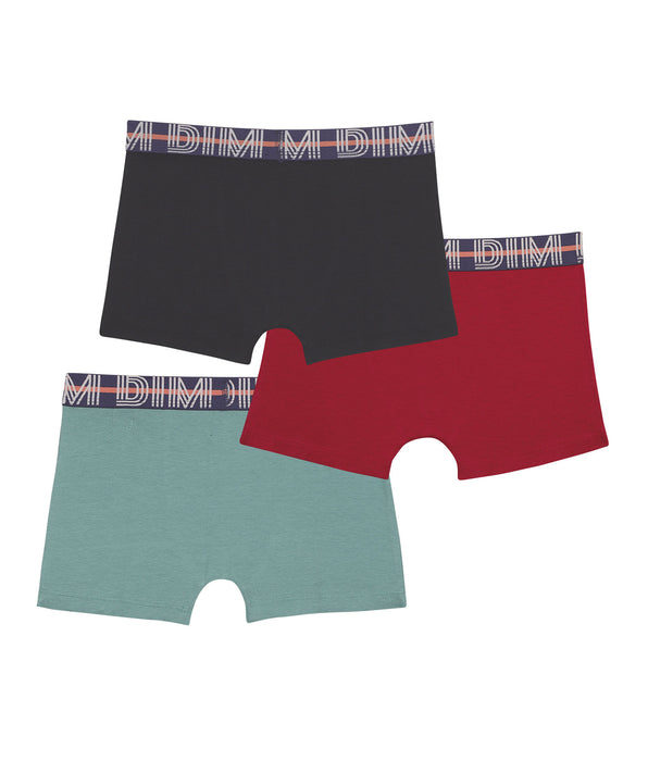 DIM Set mit 3 Boxershorts aus Baumwollstretch Rouge Bleu Vert EcoDim Classic