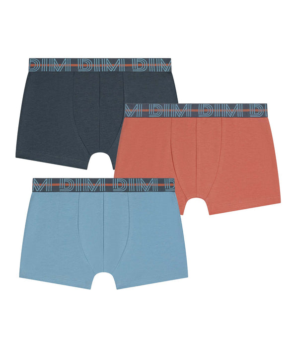 DIM 3er-Pack Boxershorts für Jungs in Blau, Apricot und Grau aus Stretch-Baumwolle für Kinder