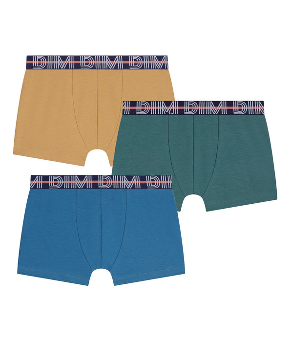 DIM 3er-Pack Boxershorts für Jungen Blau Grün Gelb Coton Stretch Kids
