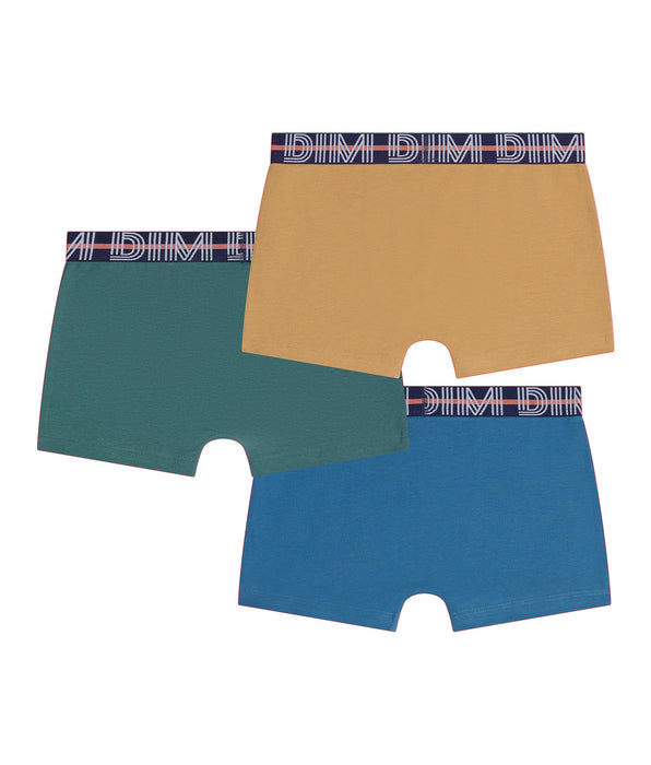 DIM 3er-Pack Boxershorts für Jungen Blau Grün Gelb Coton Stretch Kids