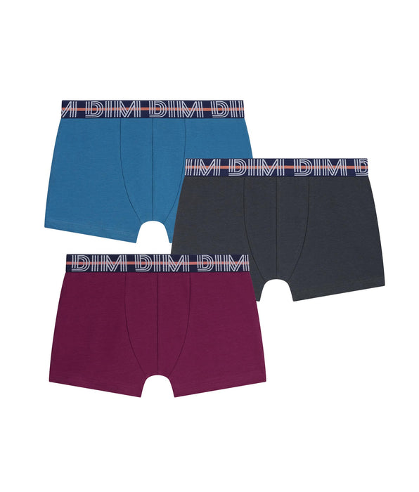 DIM 3er-Pack Boxershorts für Jungen Bordeaux Blau Ebenholz  Coton Stretch Kids