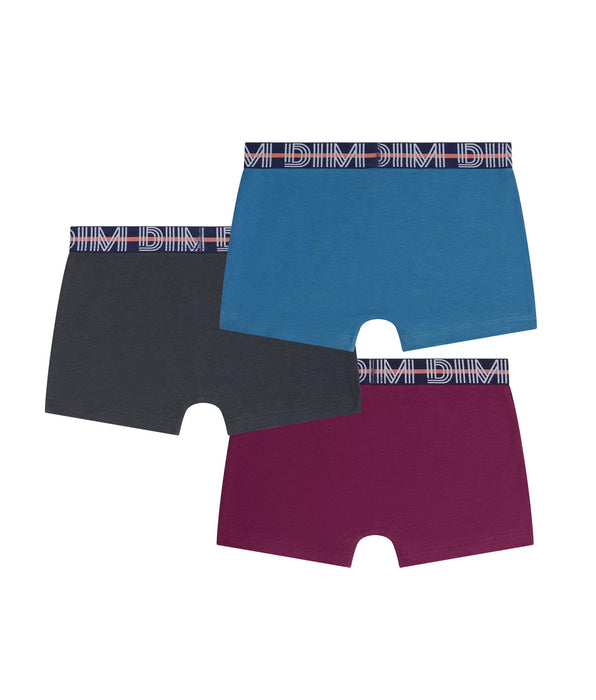 DIM 3er-Pack Boxershorts für Jungen Bordeaux Blau Ebenholz  Coton Stretch Kids