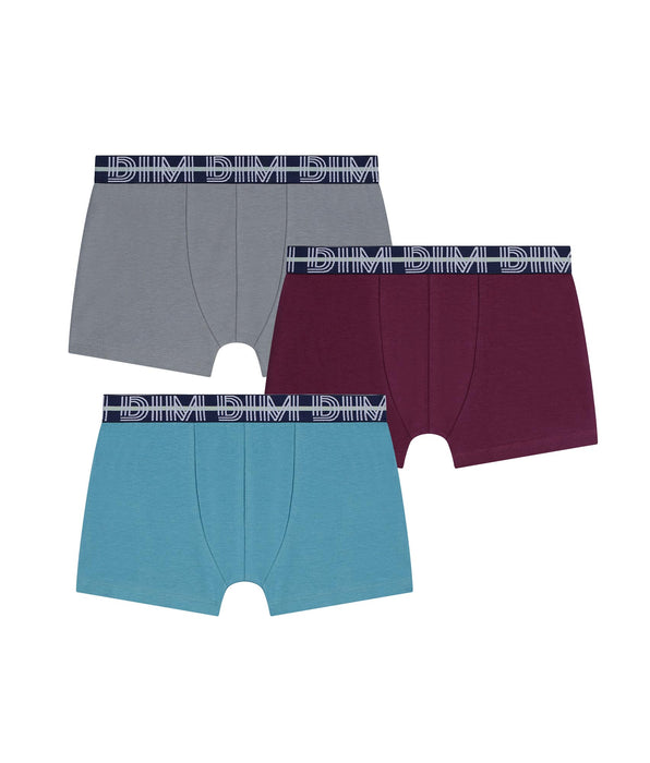 DIM 3er-Pack Boxershorts für Jungen aus Stretch-Baumwolle mit kontrastierendem Bund Carmin EcoDim