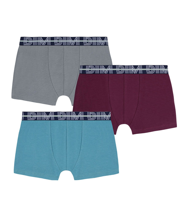 DIM 3er-Pack Boxershorts für Jungen aus Stretch-Baumwolle mit kontrastierendem Bund Carmin EcoDim