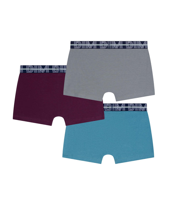 DIM 3er-Pack Boxershorts für Jungen aus Stretch-Baumwolle mit kontrastierendem Bund Carmin EcoDim