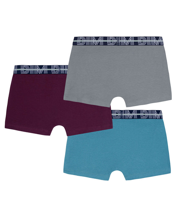 DIM 3er-Pack Boxershorts für Jungen aus Stretch-Baumwolle mit kontrastierendem Bund Carmin EcoDim