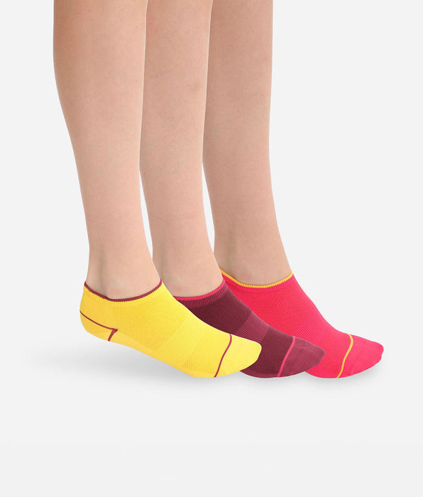 DIM 3er-Pack kurze Damensocken aus X-Temp-Gewebe bordeaux/pink/gelb - DIM Sport