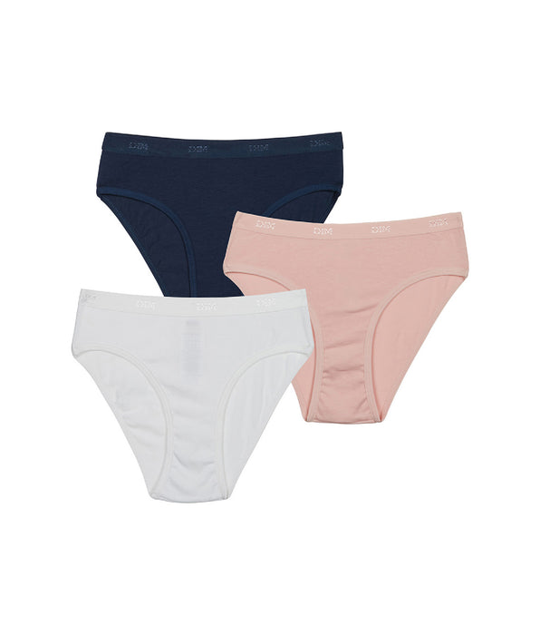 DIM 3er-Pack Mädchenslips aus Stretch-Baumwolle weiß/blau/rosa - Pockets