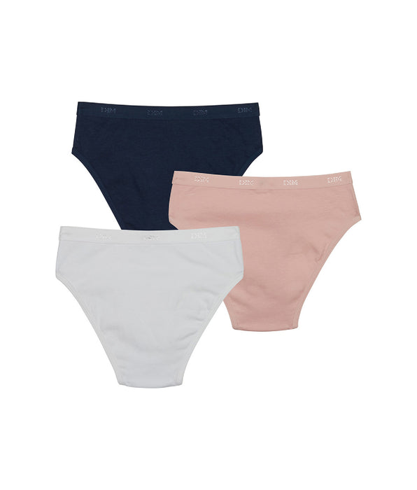 DIM 3er-Pack Mädchenslips aus Stretch-Baumwolle weiß/blau/rosa - Pockets