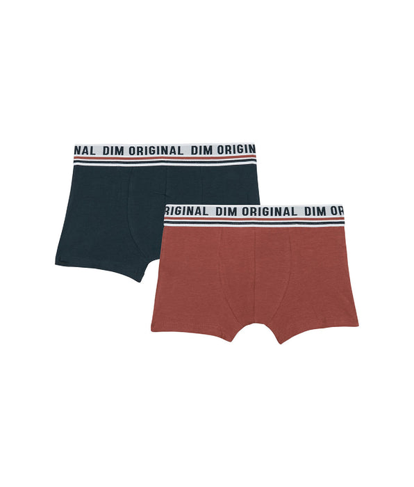 DIM 2er-Pack ziegelrote/dunkelblaue Jungen-Boxershorts aus Stretch-Baumwolle  - DIM Originals