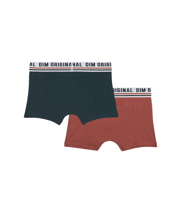 DIM 2er-Pack ziegelrote/dunkelblaue Jungen-Boxershorts aus Stretch-Baumwolle  - DIM Originals