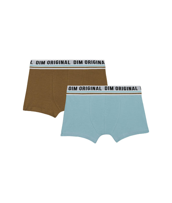 DIM 2er-Pack pastellblaue/hellbraune Jungen-Boxershorts aus Stretch-Baumwolle  - DIM Originals