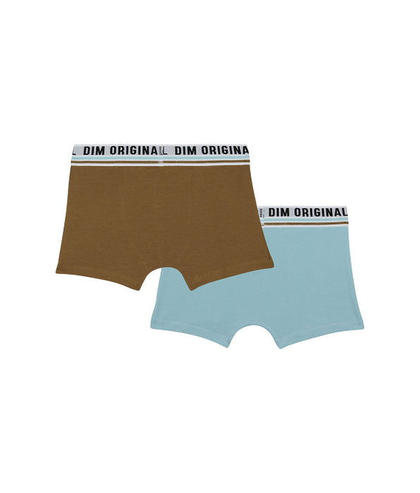 DIM 2er-Pack pastellblaue/hellbraune Jungen-Boxershorts aus Stretch-Baumwolle  - DIM Originals