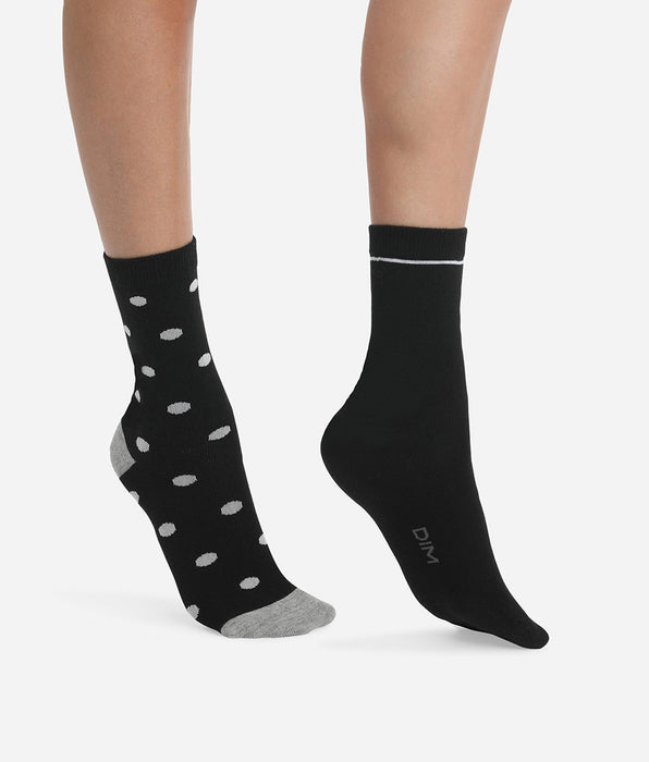 DIM 2er-Pack schwarze Damensocken aus Baumwolle mit XL-Punkten - Cotton Style
