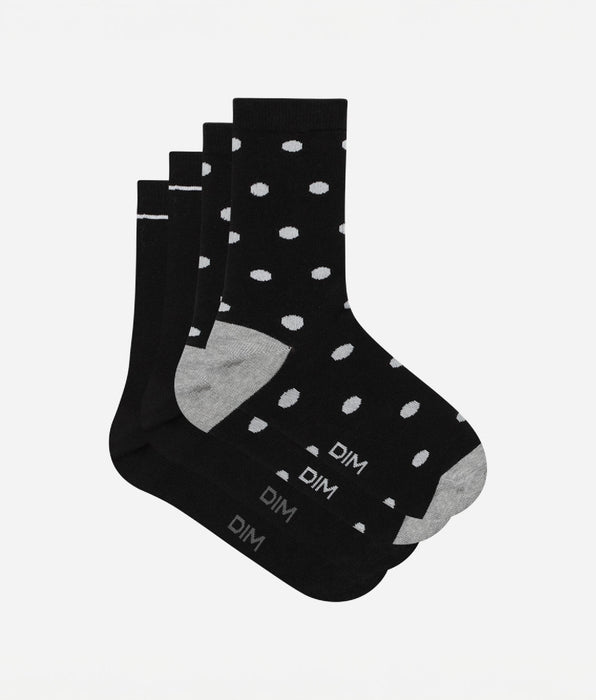 DIM 2er-Pack schwarze Damensocken aus Baumwolle mit XL-Punkten - Cotton Style