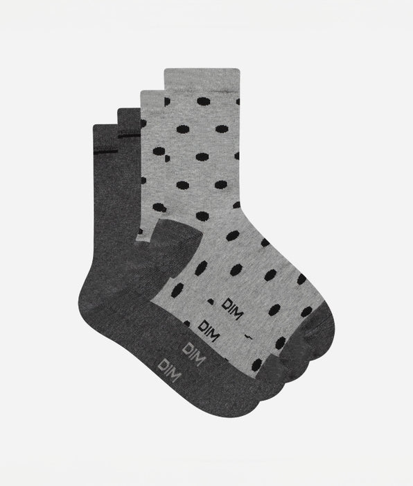 DIM 2er-Pack hellgraue/graue Damensocken aus Baumwolle mit XL-Punkten - Cotton Style