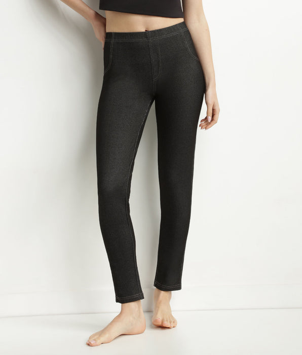 DIM Schwarze Damen-Leggings in Denim-Optik mit Taschen Dim Relax & Go