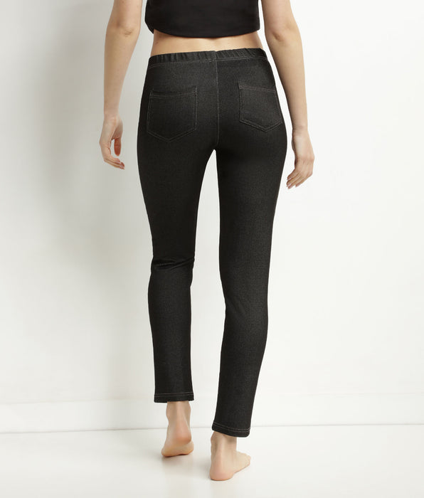 DIM Schwarze Damen-Leggings in Denim-Optik mit Taschen Dim Relax & Go