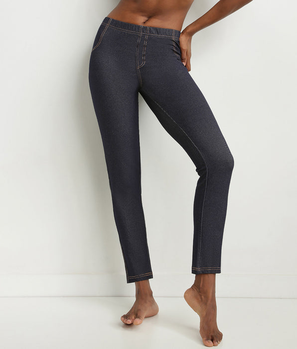 DIM Marineblaue Damen-Leggings in Denim-Optik mit Taschen Dim Relax & Go