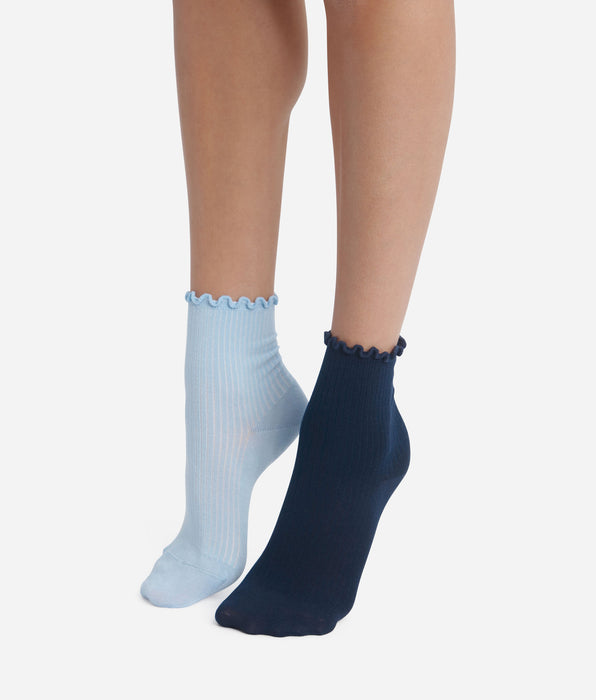 DIM 2er-Pack Damen-Socken mit Rüschen Marineblau Dim Modal